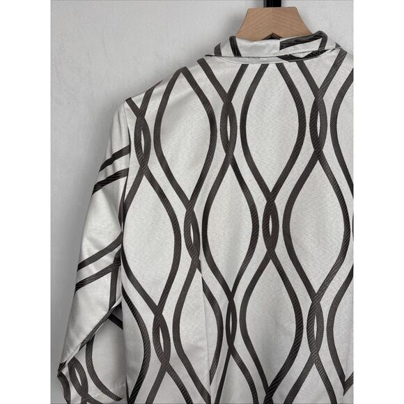 Connie Roberson Silk Geometric Print Blazer Jacket Medium White Jewel Buttons - Picture 11 of 13